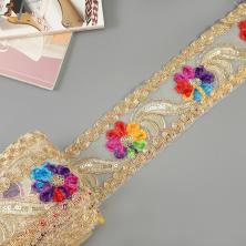 Тесьма на сетке 55мм с пайетками и люрексом арт.6407 золото