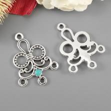 Коннектор "Завиток с бирюзой" 21,5*29мм отв-е 2мм арт.ИВ-179 ант.серебро