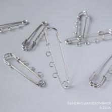 Основа для броши "Булавка три кольца" 6,5см арт.SF-293 серебро