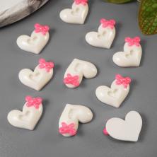 "Сердечко с бантиком" пластик 22*18мм арт.SF-5742 белый/розовый