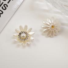 Кабошон "Ромашка" 20мм со стразами и жемчугом арт.ИВ-509 молочный/золотой