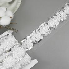 Тесьма на сетке 35мм арт.JL-36 с пайетками