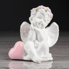 Сувенир гипс "Ангел с розовым сердцем" 5*7см арт.3330166 белый