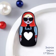 Значок "Матрёшка" акрил 17*30мм арт.ИВ-999 красн/голубой