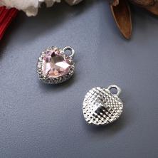 Подвеска со стразами "Сердечко" 11*14мм арт.308-255 серебро/роз