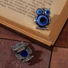 Брошь "Сова" глазки 25*20мм арт.6961463 серебро/черный/синий