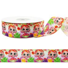 Лента репсовая 25мм "Девочка" арт.SF-6131 белый/микс