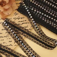 Кружево капрон  23мм с пайетками арт.SD-05 черный