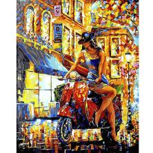 "Девушка на мопеде" 45*35см арт.WM3016 Картина стразами