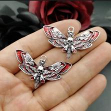 Подвеска "Мотылек череп" 42*25мм эмаль арт.ИВ-78 красный/серебро