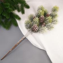 Веточка 55см "Ель" с шишками в снегу арт.106697