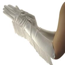 Карнавальный аксессуар перчатки атласные 45см  с бахромой арт.CC-5085 молочный