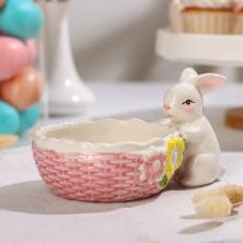 Вазочка доломит "Зайка" 16,5*12см арт.7434244 розовый/белый