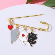 Булавка "Котята" 70*35мм арт.7036330 золото/микс