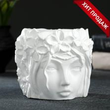 Кашпо "Лицо девушки" гипс 11см арт.7086865 белый