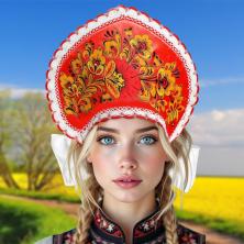Кокошник атласный "Хохлома" 54-58р арт.3093782 красный