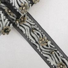 Тесьма на органзе с бусинами 40мм арт.1479 серый