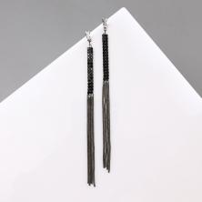 Серьги висячие "Капель" 11см со стразами арт.5046840 т.никель/черн.