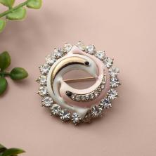 Брошь "Дельфин" со стразами арт.2054 золото/белый/розовый