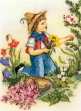 PANNA арт.ЖК-2004 "В палисаднике" Набор для вышивания мулине и лентами 11,5*15,5см