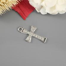 Коннектор "Крест" со стразами 14,5*26мм арт.ИВ-233 серебро
