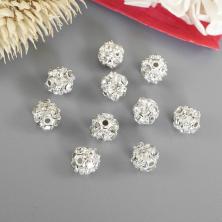 Бусины металл  6мм со стразами арт.55896 серебро (10шт)