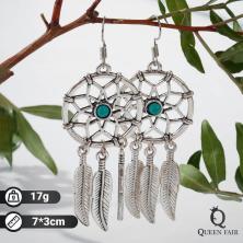 Серьги "Ловец снов" 70*30мм арт.5352609 голубой/серебро