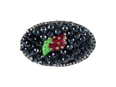Украшение пришивное 9*5,5см со стразами и бусинами арт.H-008 черный/красный/зеленый