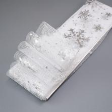 Фатин мягкий  5,5см "Снежинки" арт.SF-5812 белый/серебро-23