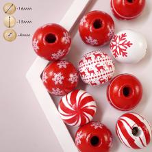 Бусины дерево "Новый год" 16мм арт.ИВ-917 красный/белый (10шт)