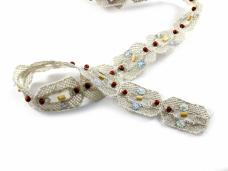 Тесьма с бусинами и пайетками 30мм арт.F-009 серебро