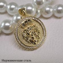 Подвеска "Лев" цирконий 22*28мм нерж. сталь арт.ИВ-703  покр. золото 18К