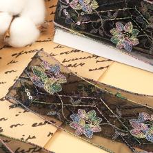 Тесьма на сетке 55мм с пайетками арт.3B-033 черный/mix