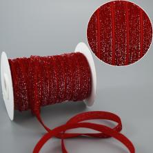 Лента бархатная с люрексом 10мм арт.ФУ-1334 красный