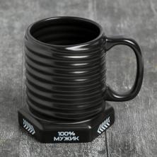 Кружка-болт "100% мужик" 400мл 10,5*7*8,5см арт.5106700 керамика черный