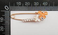 Булавка со стразами арт.603 золото/белый/оранжевый