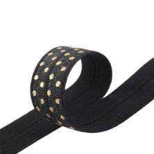 Косая бейка стрейч "Горошек" 15мм арт.EB.01S черный/золото
