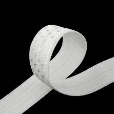 Косая бейка стрейч 15мм "Горошек" арт.EB.02G белый/серебро