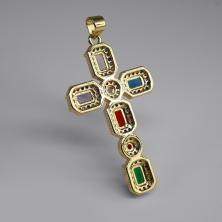 Подвеска с цирконами "Крест" 24*45мм арт.ИВ-471 микс/золото