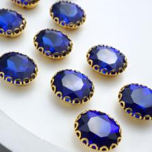 Камни пришивные стекло в ажурной оправе "Овал" 8*10мм арт.157-105 синий/золото