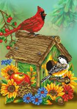 Г-061 "Скворечник и цветы" Рисунок на ткани "М.П.Студия" 50*40см