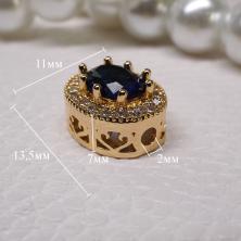 Бусины с цирконами покрыт.золото 18К 10*13*7мм арт.ИВ-715 синий