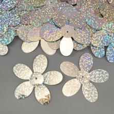 Пайетки-голограмма "Цветок" 55мм арт.CQN-1993 серебро-02 60гр (100±5шт)