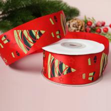 Лента атласная 40мм "Новогодняя елка" арт.ФУ-10570