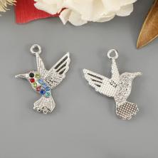 Подвеска "Колибри" со стразами 20*24мм арт.ИВ-287 серебро/микс