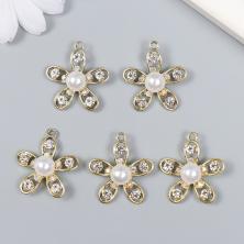 Подвеска "Ромашка с жемчужиной" 25*30мм арт.9243363 золото