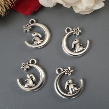 Подвеска "Зайка на месяце" 13*17мм арт.ИВ-569 ант.серебро