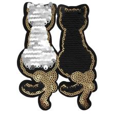 Термоаппликация "Кошки" 85*125мм с пайетками арт.ФУ-10299 черный/серебро/золото