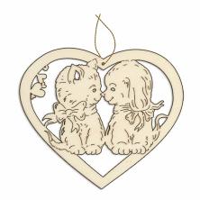Заготовка дерево "Сердце с щенком и котенком" 17см арт.AD-036