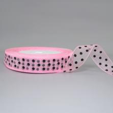 Лента капрон в горошек 15мм арт.6784790 розовый/черный